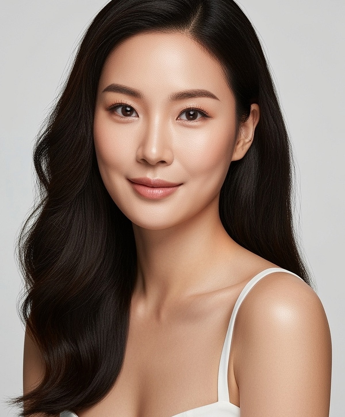 Portrait of a smiling woman with long hair.