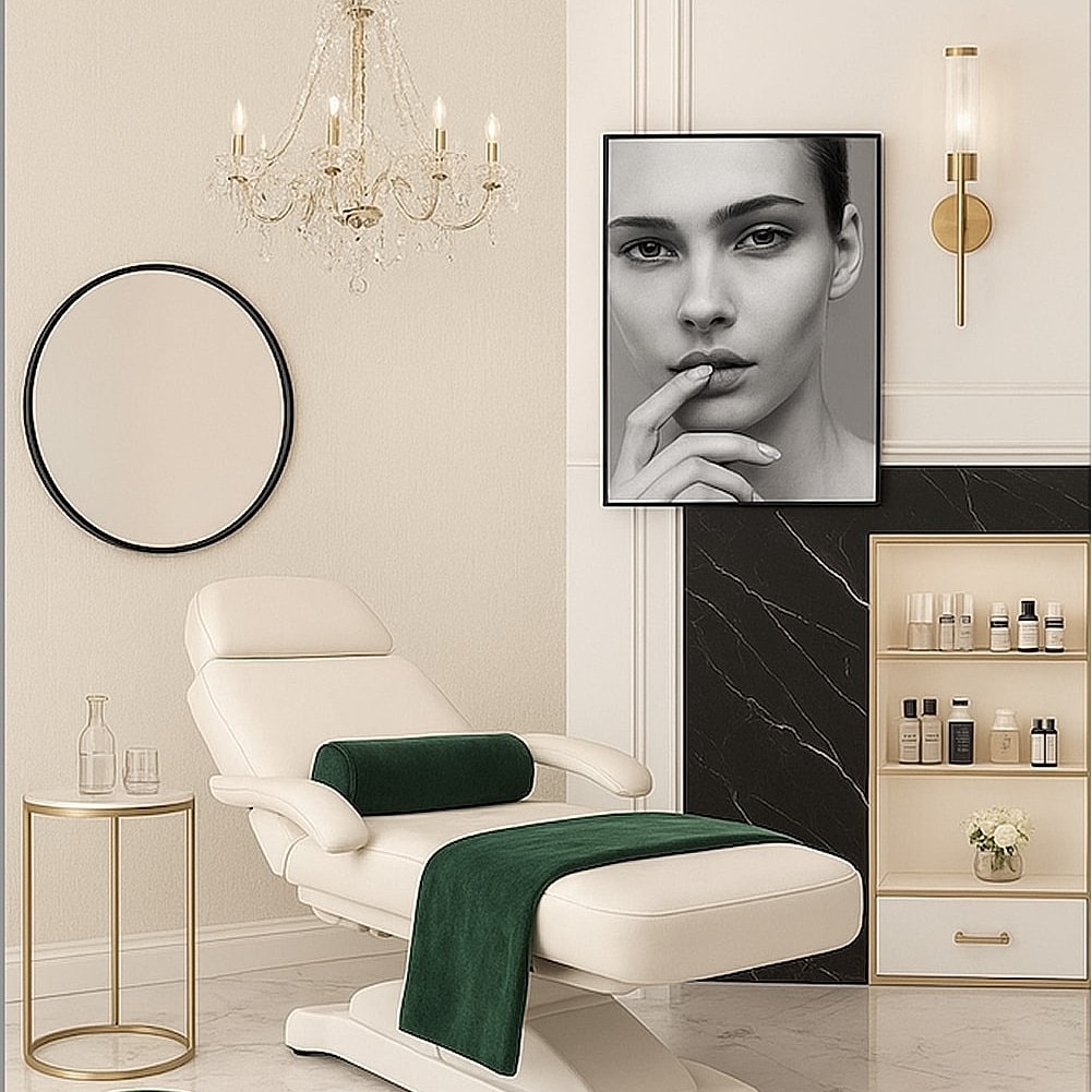 Luxurious spa interior with chic furniture and decor.