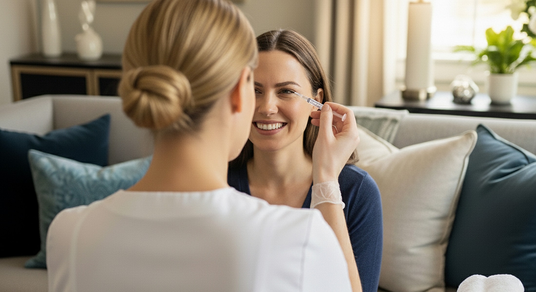 Client receiving skincare treatment in a tranquil setting.